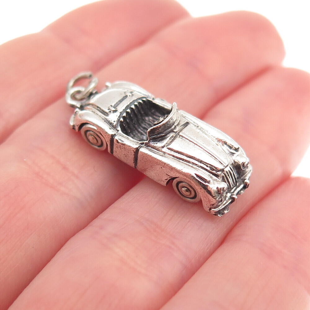 Beau 925 Sterling Silver Vintage Convertible Car Oxidized 3D Charm Pendant